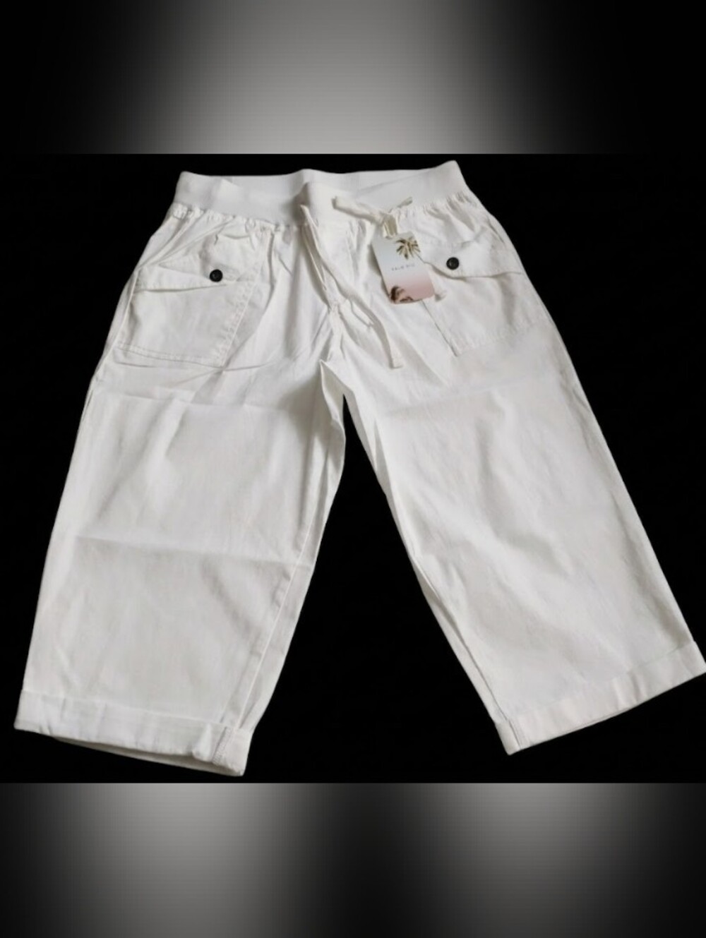 Palm Rio Women's Casual White Cropped Drawstring Pants Size Small New